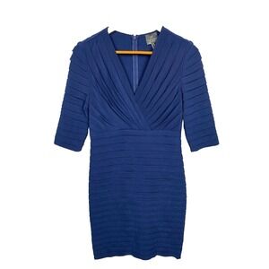 ADRIANNA PAPELL Size 10 3/4 SLEEVE Navy Blue Pencil SHEATH DRESS Wedding Guest‎